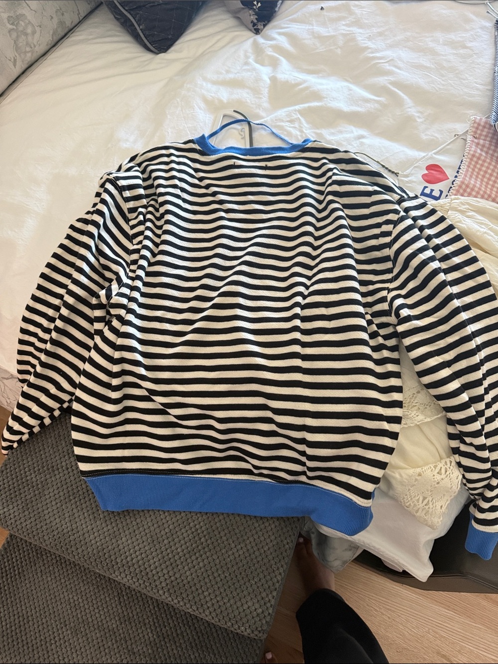 We The Free Black and White Striped Pullover with Blue Trim - Picture 3 of 3